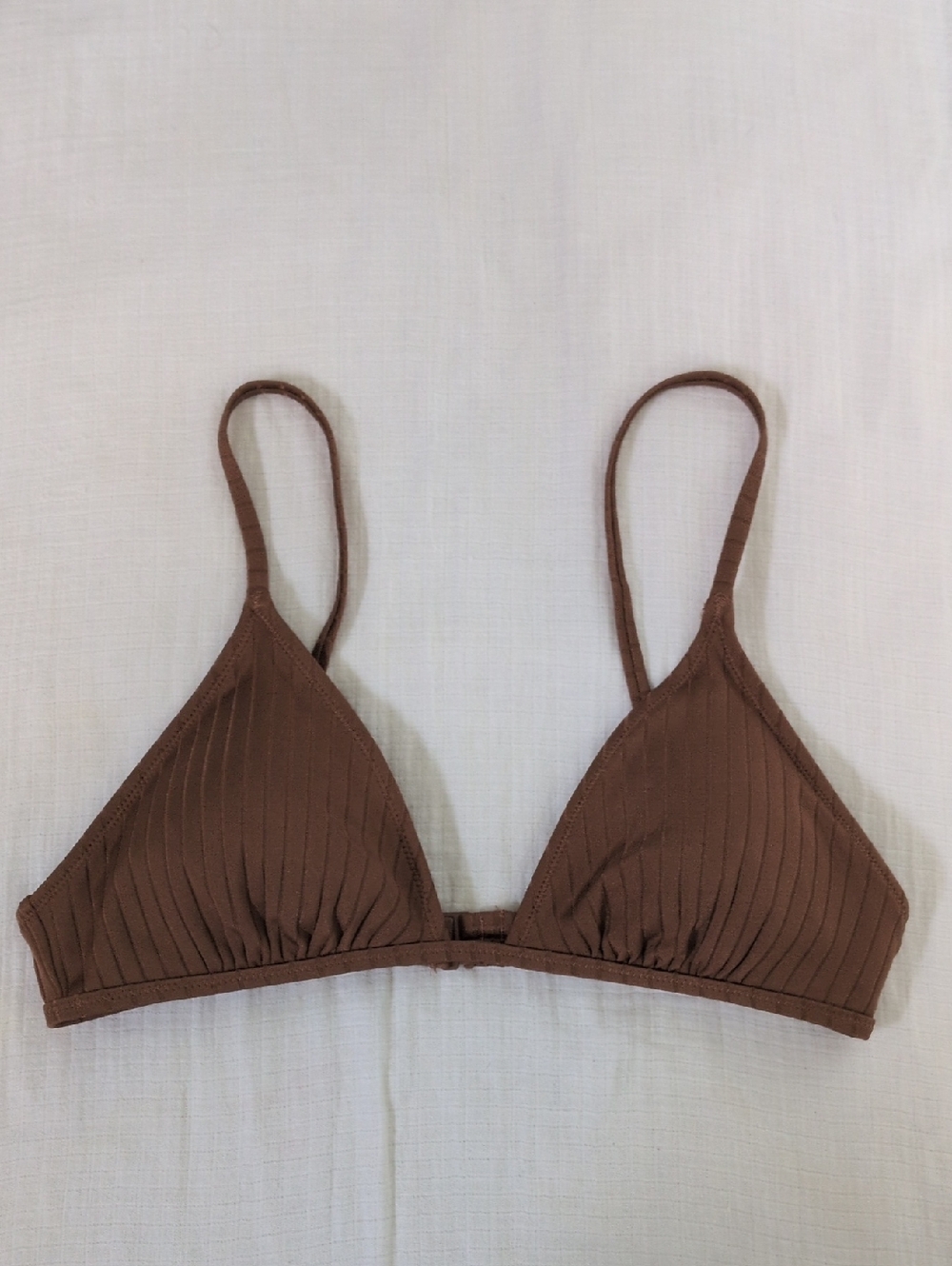 Aerie Triangle Bikini Top Brown Ribbed Size Medium Adjustable Spaghetti Straps
